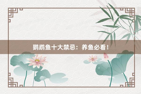 鹦鹉鱼十大禁忌：养鱼必看！